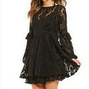 {Free People} Black Lace Mini Goth Dress